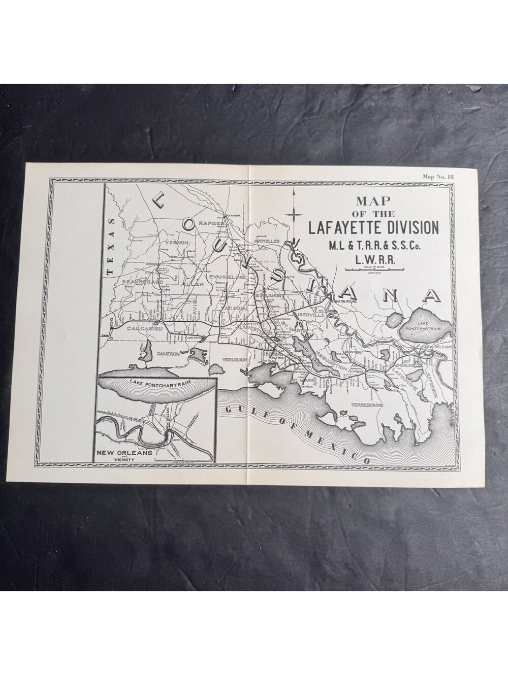 Vtg Southern Pacific Railroad Map 17 & 18 Victoria Lafayette Division Locomotive